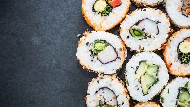 California sushi style rolls with raw vegetables
