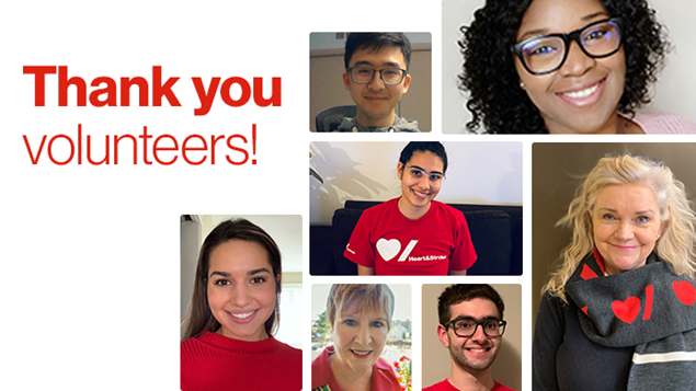 A collage of Heart & Stroke volunteers with the text “Thank you volunteers!” in the centre. 