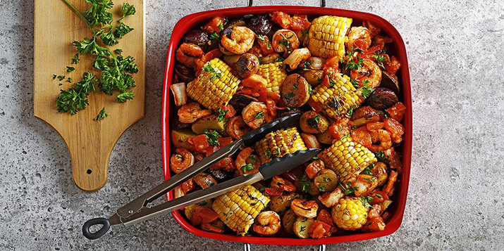 Grilled shrimp and corn casserole
